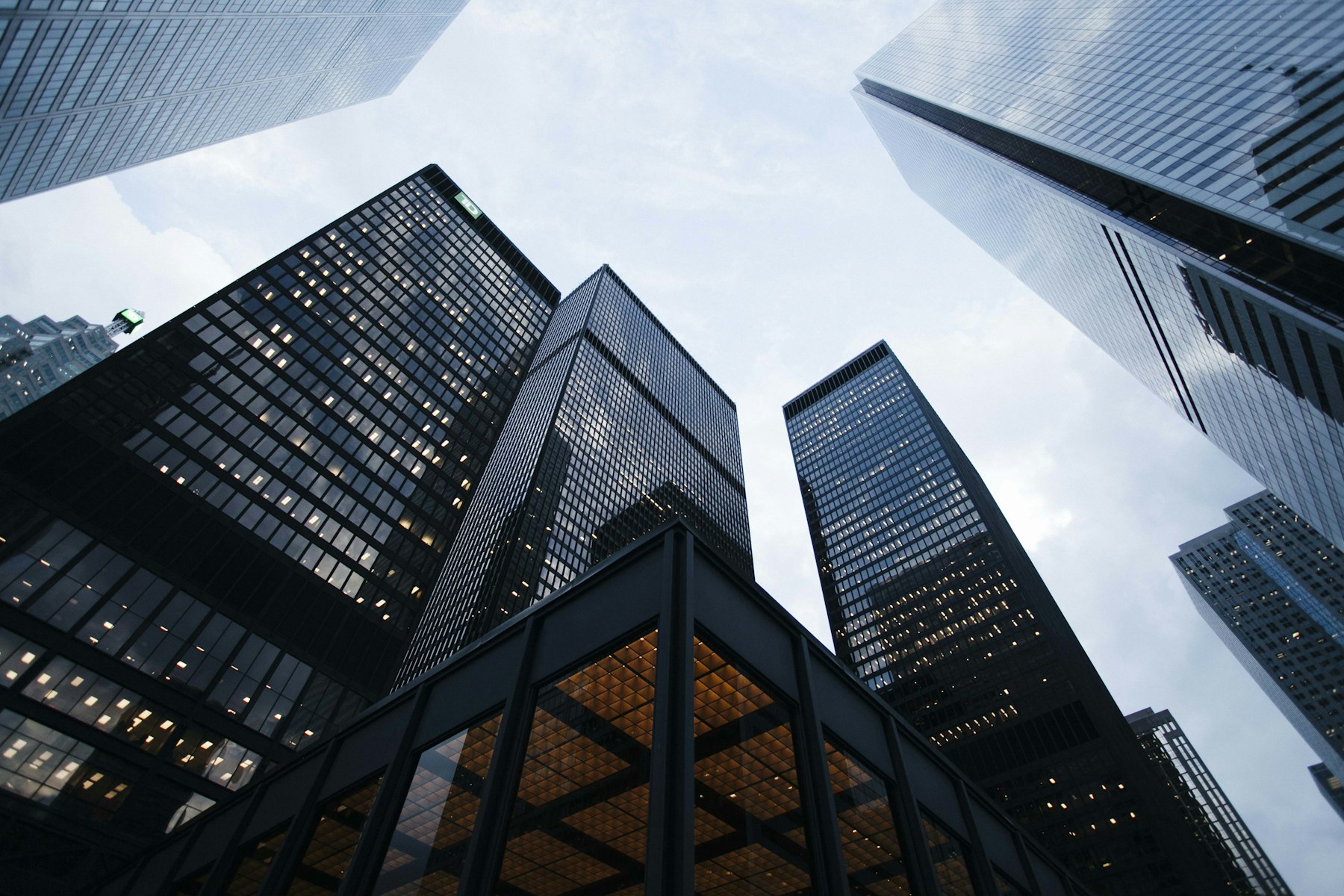Contemporary city architecture viewed from below